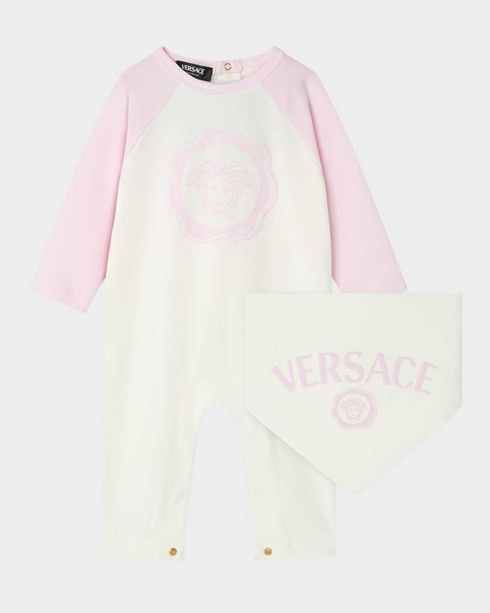 Kid's Logo-Print Jersey Onesie and Bib Set, Size Newborn-